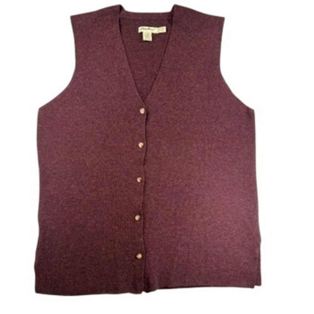 Eddie Bauer Lambswool Button Front Sweater Vest XXL Women Burgundy Knit
